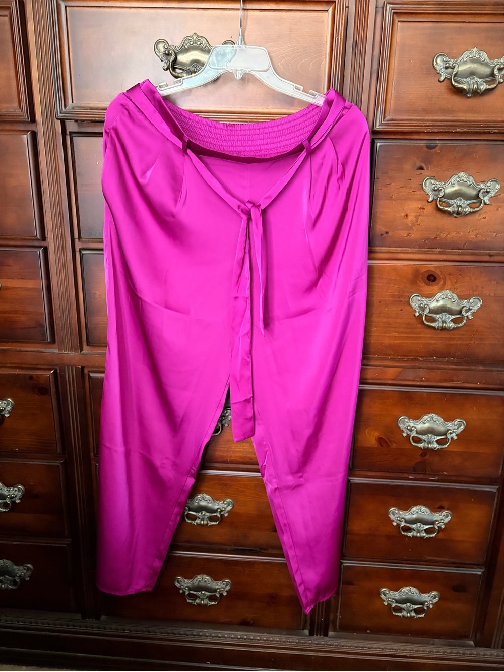 Maurices Hot Pink Satin Tie-Waist Pants